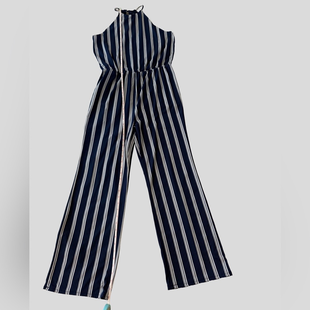 Elegant Navy and White Striped Jumpsuit - Picture 6 of 7